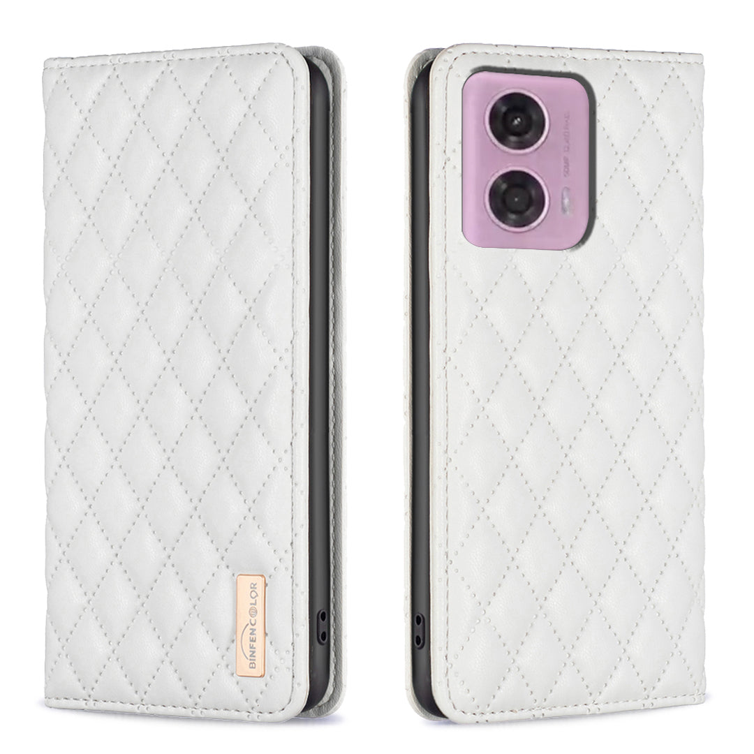 BINFEN COLOR BF Style-16 For Motorola Moto G34 5G Leather Cell Phone Cover with Card Holder Stand Flip Case - Purple BINFEN COLOR BF Style-16 For Motorola Moto G34 5G Leather Cell Phone Cover with Card Holder Stand Flip Case - Purple